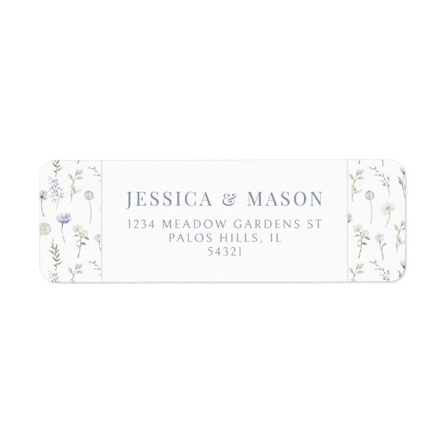 Botanical blue wildflowers return address label (Front)