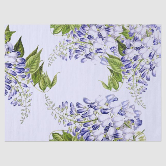 Botanical Blue Wisteria Flower Floral Tissue Paper (Front)