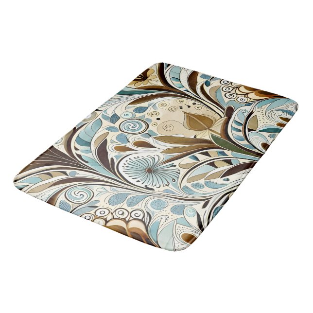 Botanical Blues and Browns  Bath Mat (Angled)
