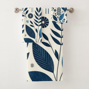 botanical blues pattern bath towel set