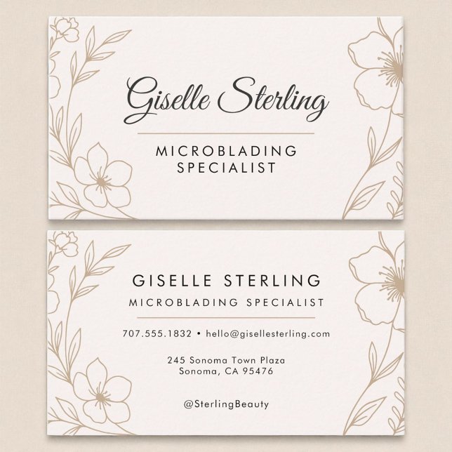 Botanical Blush and Black Microblading Specialist Business Card (Creator Uploaded)