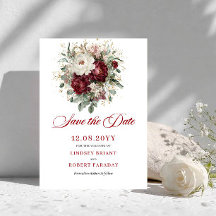 Botanical Blush Burgundy Greenery Save The Date