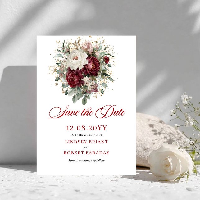 Botanical Blush Burgundy Greenery Save The Date (Botanical Blush Burgundy Greenery Save The Date)