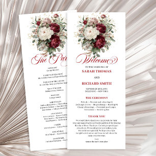 Botanical Blush Burgundy Greenery Wedding Program Programme