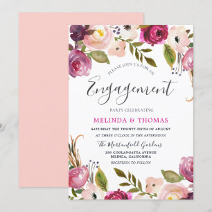Botanical Blush Floral Elegant Engagement Party Invitation