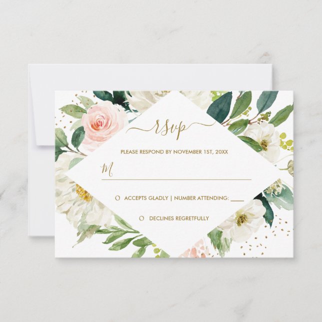 Botanical Blush Gold Floral Wedding RSVP (Front)