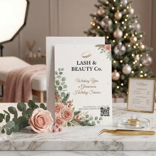 Botanical Blush Gold Lash Tech Christmas Studio Holiday Card
