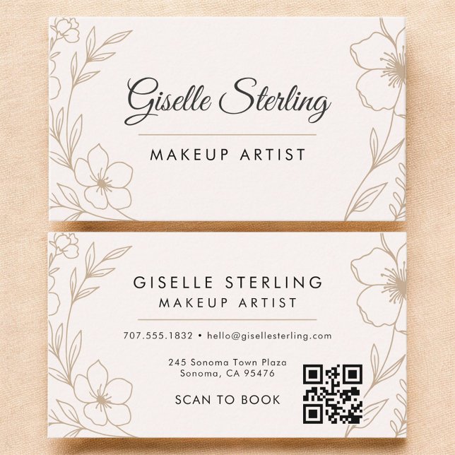 Botanical Blush Makeup Artist QR Code Beauty  Business Card (Creator Uploaded)