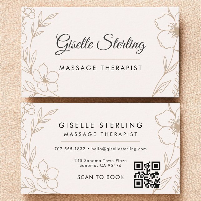 Botanical Blush Massage Therapist QR Code Floral Business Card (Creator Uploaded)