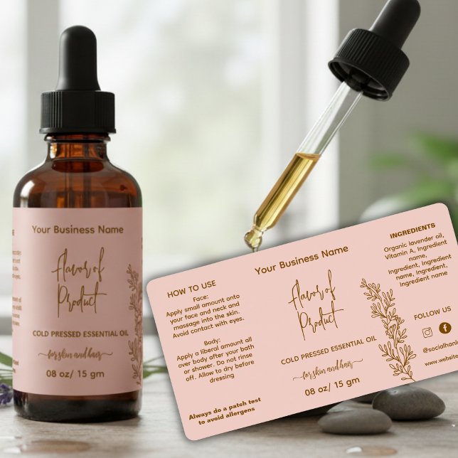 Botanical Blush pink Essential Oil Bottle Label (Creator Uploaded)