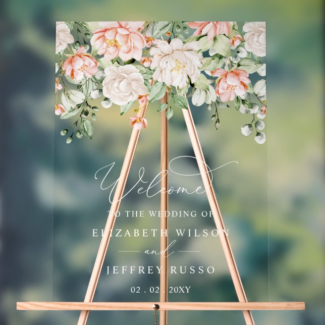 Botanical Blush Pink Floral Wedding Welcome Sign (Neutral)