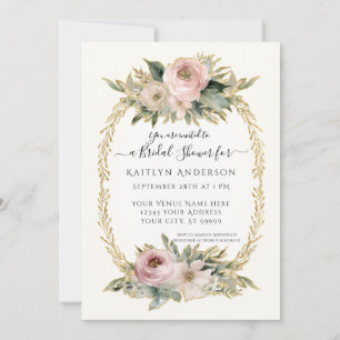 Botanical Blush Pink Flowers w Gold Bridal Shower
