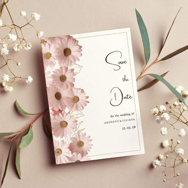 Botanical blush pink gold daisy Save the Date Invitation (Botanical blush pink gold daisy Save the Date )