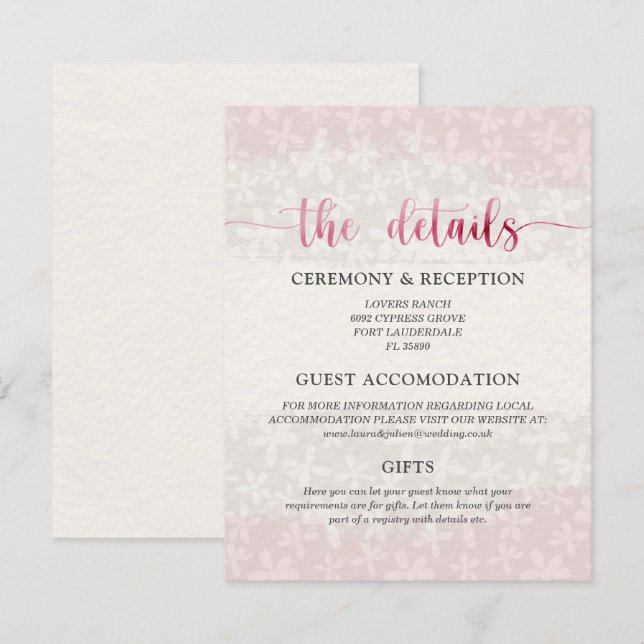 Botanical Blush Pink Watercolour  Enclosure Card (Front/Back)