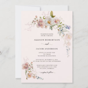 Botanical Blush Pink Wildflower Floral Wedding Invitation