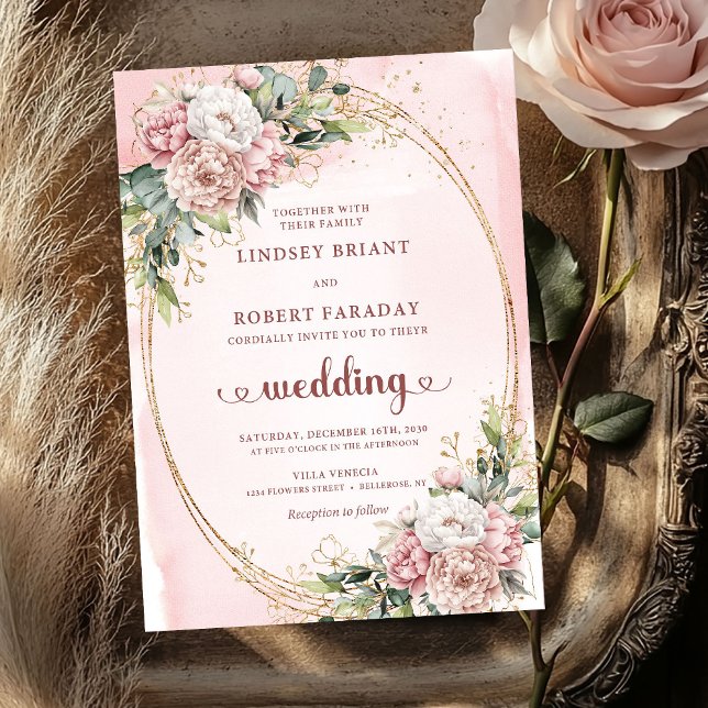 Botanical Blush Rose Gold Elegant Wedding Invites (Botanical Blush Rose Gold Elegant Wedding Invitation)
