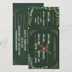 Botanical Boarding Pass Forest Green & Copper Save The Date