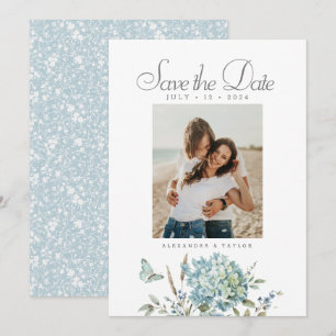 Botanical Bohemian Blue Watercolor Wedding Photo Save The Date