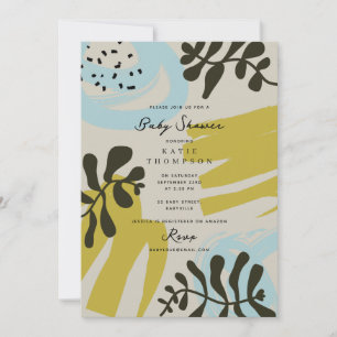 Botanical Bohemian Pastel Green Blue Baby Shower Invitation