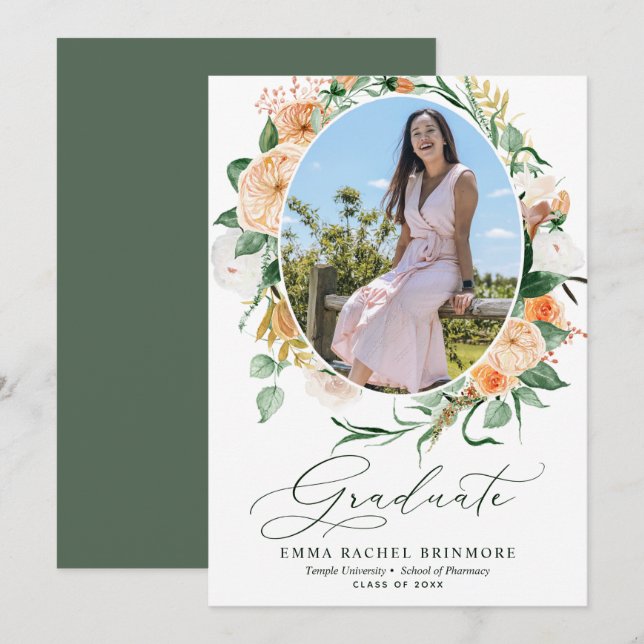 Botanical Boho Bloom Photo Graduation Announcement (Front/Back)
