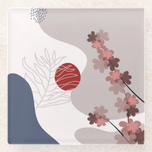 Botanical Boho Blue Magenta Glass Coaster