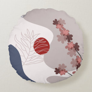 Botanical Boho Blue Magenta Round Cushion