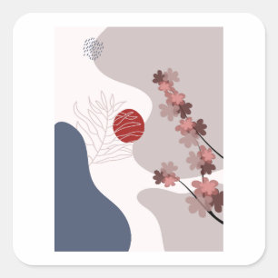 Botanical Boho Blue Magenta Square Sticker