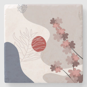 Botanical Boho Blue Magenta Stone Coaster