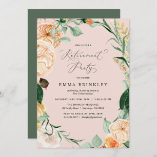 Botanical Boho Blush Pink Pastel Retirement Party Invitation