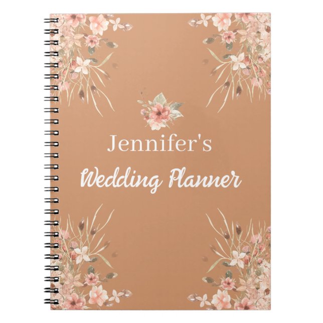  botanical boho brown fall autumn wedding planner notebook (Front)