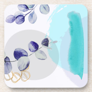 Botanical Boho Cyan Purple Coaster