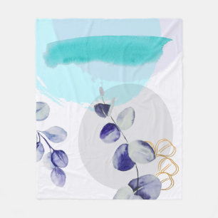 Botanical Boho Cyan Purple Fleece Blanket