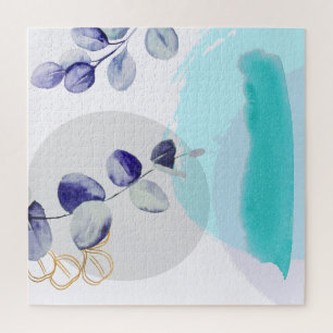 Botanical Boho Cyan Purple Jigsaw Puzzle