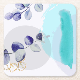 Botanical Boho Cyan Purple Square Paper Coaster