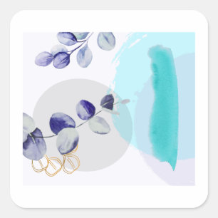 Botanical Boho Cyan Purple  Square Sticker
