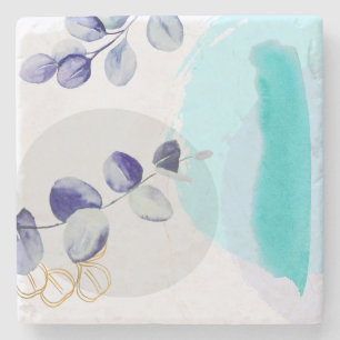 Botanical Boho Cyan Purple Stone Coaster