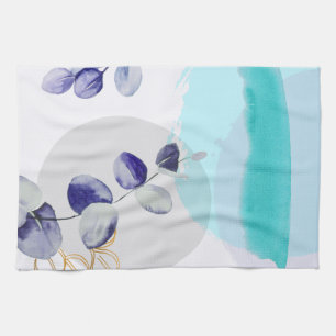 Botanical Boho Cyan Purple Tea Towel
