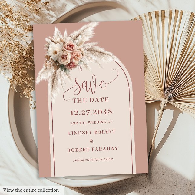 Botanical Boho Dusty Pink Pampas Save the Date Invitation (Botanical Boho Dusty Pink Pampas Save the Date)