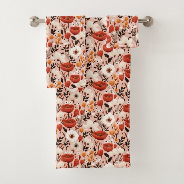 Botanical Boho Fall Wildflowers Meadow Pattern Bath Towel Set (Insitu)