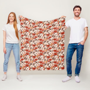 Botanical Boho Fall Wildflowers Meadow Pattern Fleece Blanket