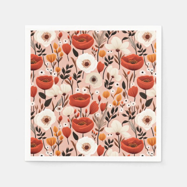 Botanical Boho Fall Wildflowers Meadow Pattern Napkin (Front)