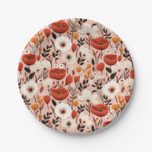 Botanical Boho Fall Wildflowers Meadow Pattern Paper Plate