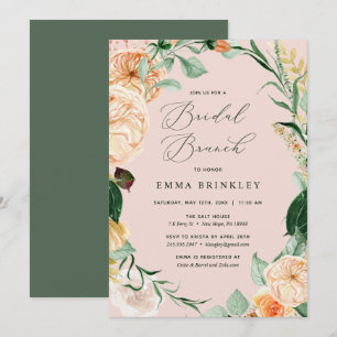 Botanical Boho Floral Blush Pink Bridal Brunch Invitation