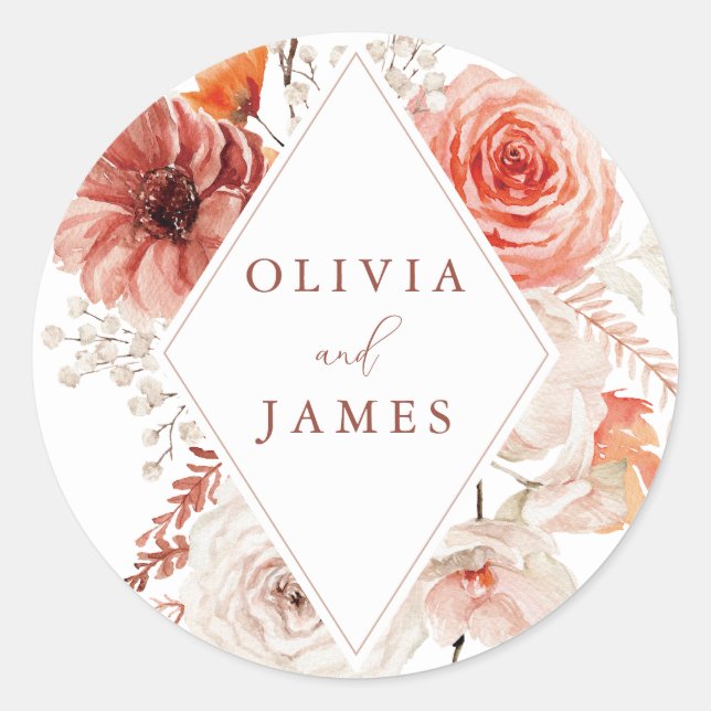 Botanical Boho Floral Frame Wedding Classic Round Sticker (Front)