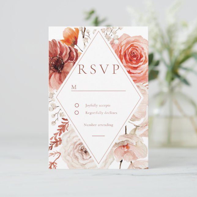 Botanical Boho Floral Frame Wedding RSVP Card (Standing Front)