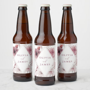 Botanical Boho Floral Mauve Wedding Beer Bottle Label