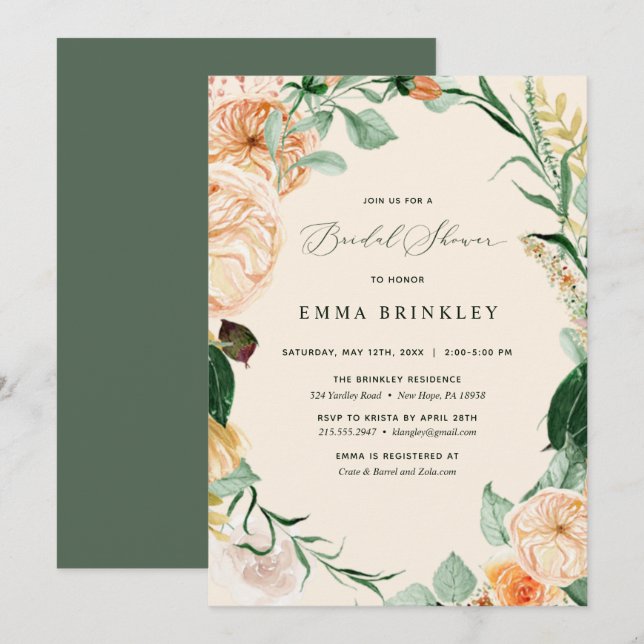Botanical Boho Floral Pastel Neutral Bridal Shower Invitation (Front/Back)