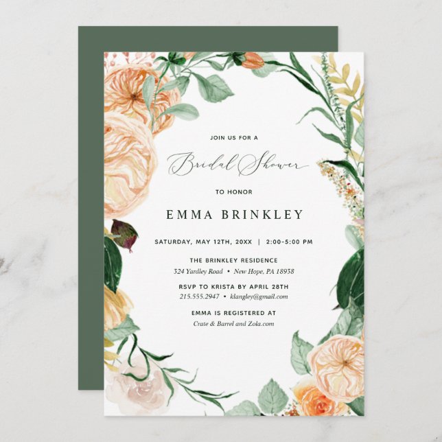 Botanical Boho Floral Pastel White Bridal Shower Invitation (Front/Back)