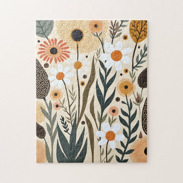 Botanical Boho Flowers Plants Design 389 Jigsaw Puzzle (Vertical)