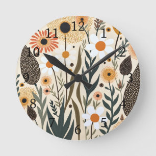 Botanical Boho Flowers Plants Design 389 Round Clock